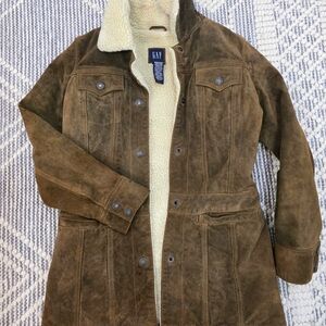 GAP Brown Suede Sherpa Coat with Cream Lining